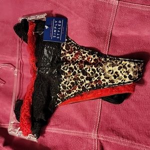 3 Pack Simply Styled Medium Lace Thong Panties Leopard Red Black New
